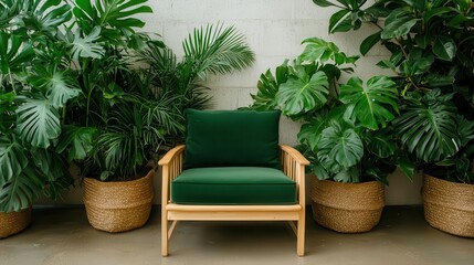 Fototapeta premium Botanical conservatory haven with plush seating, gold accents, and greenery filling the space