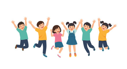 Happy Diverse Children Jumping Together In The Air.