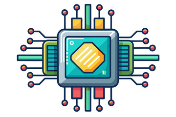 High-tech illustration of an artificial intelligence (AI) microchip with glowing blue digital circuit lines, symbolizing advanced technology, machine learning, data processing, and futuristic computin