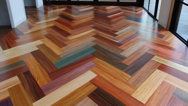 Unique herringbone wood floor design in modern space