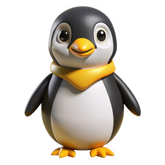 Fototapeta premium Charming stylized penguin with yellow scarf standing proudly isolated on a solid background isolated on transparent background