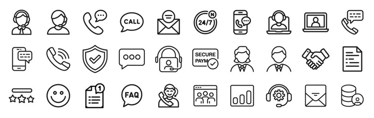 Customer Service Line Icon Set. Line icons of communication, support, and business contact. Vector illustration.