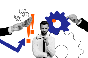 3d retro abstract creative artwork template collage of smart clever business guy having working ideas isolated painting background