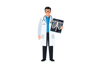 Healthcare doctor holding an X-ray of human skeleton radiography for diagnosis and medical care planning in clinical medicine