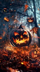 Naklejka premium halloween, pumpkin, jack-o-lantern, night, spooky, lantern, porch, holiday