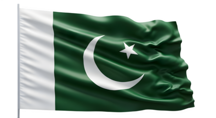 Waving pakistan flag isolated on transparent background for independence day