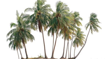 Fototapeta premium Tropical Coconut Palm Trees Isolated on Transparent Background – Lush Green Foliage and Natural Trunk Detail for Commercial Use
