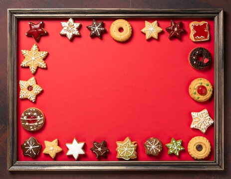 Christmas cookies arranged in a frame