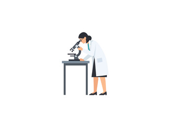 Fototapeta premium Scientist examining sample with microscope in laboratory or research center focused on scientific discovery innovation and medical studies