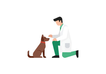 Veterinarian examining a dog during checkup at the veterinary clinic showing care and expertise in animal health vector style illustration