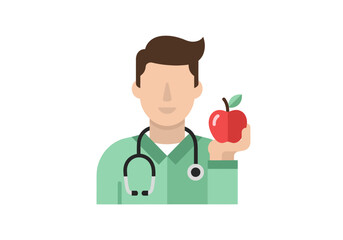 Healthcare professional nutritionist holding an apple for balanced diet recommendations and medical advice promoting wellbeing