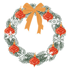 Wreath with Bow and baubles, Christmas circle frame, round border