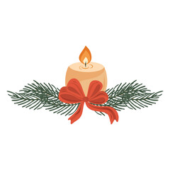 Candle with Twigs and Bow illustration, Holiday Candle Sprig, Candle and Pine