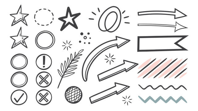A versatile collection of hand-drawn doodle elements with arrows, stars, and circles for annotation