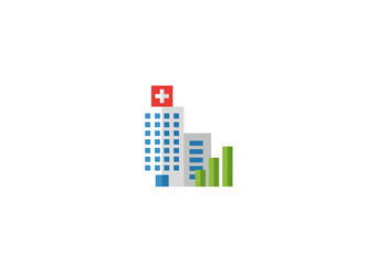 Fototapeta premium Hospital building and graph chart showing healthcare rising finance, insurance illustration or success in medical business