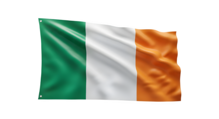 Waving flag of ireland isolated on transparent background, a symbol of irish pride