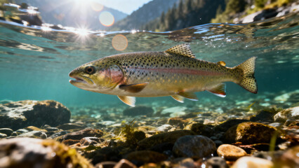 Fototapeta premium Trout in clear river water