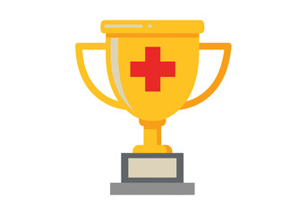 Champion trophy with first aid red cross symbol of winner achievement in medical or healthcare competition vector graphic