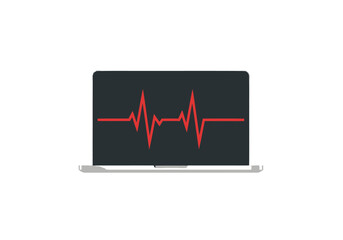 Heartbeat pulse shown on a laptop screen signifies system monitoring and medical diagnosis applications in a digital technology concept