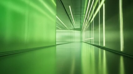 Abstract green illuminated tunnel design, science fiction corridor with glowing neon lights - Powered by Adobe
