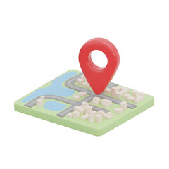 3d red pin with city map. Red plastic push pin on folded paper map, point marker. Place position pointer vector GPS location icon. Transparent PNG available