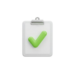 Clipboard with checkmark. 3d rendering isolated on white background. Transparent PNG available