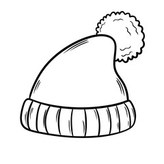 Santa Claus Hat Line Art, Christmas Holiday Outline Illustration
