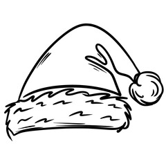 Santa Claus Hat Line Art, Christmas Holiday Outline Illustration
