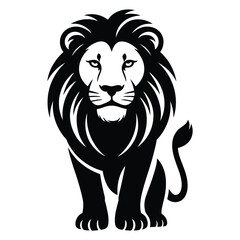 Majestic lion icon in black and white — bold symmetrical vector illustration symbolizing strength, courage, leadership, royalty, or power