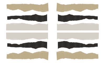Fototapeta premium Collection of torn paper strips in beige black and white