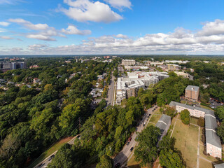 Various Late Morning Drone Images of Downtown Raleigh And Surrounding Neighborhoods Including Seaboard, Glenwood South, Village District, and Smoky Hollow. 