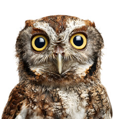 Obraz premium Owl with wide open eyes, white isolated background