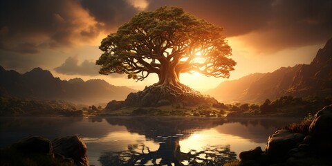 the world tree yggdrasil - old norse world ash, tree of life	