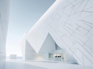 Vast White Deconstructed Facade of a Futuristic Angular Building