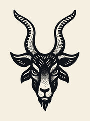 Goat head engraving style vector illustration