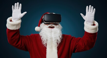 santa claus enjoying virtual reality experience with vr headset, festive holiday excitement