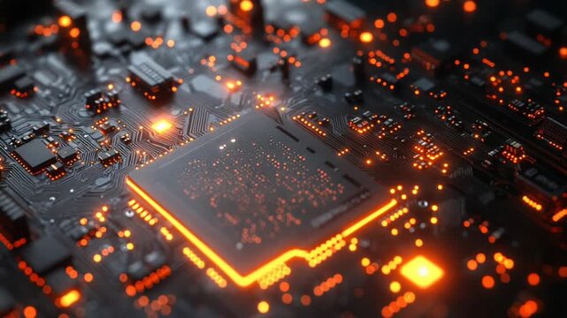 Glowing Central Processing Unit on a Futuristic Circuit Board.