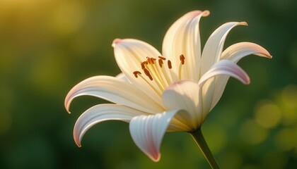Elegant White Lily Flower in Golden Sunlight