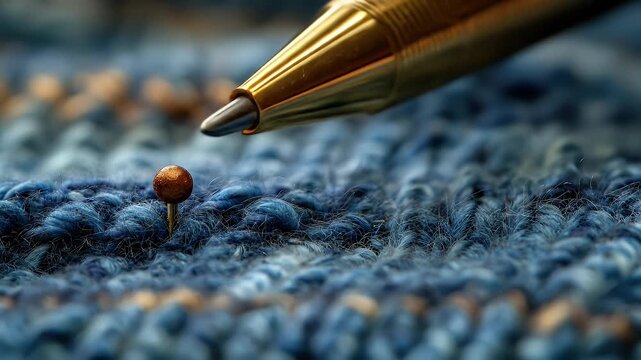 Close-up of Pen on Blue Fabric Texture.