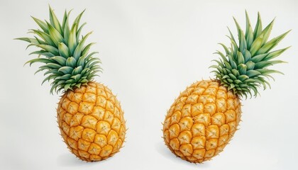 Fototapeta premium Two Fresh Ripe Pineapples Isolated on White