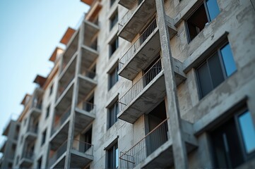 The bustling scene showcases a concrete structure in the early stages of construction