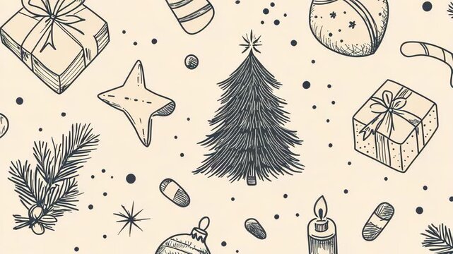selective focus new year atmosphere on background in doodle style