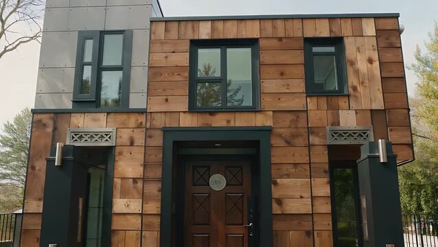 Architectural Frontage of Newly Constructed Structure with Timber Cladding Exterior
