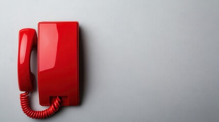 A vibrant red telephone against a textured gray background, evoking a retro aesthetic and nostalgia for vintage communication devices.