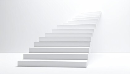 Obraz premium A minimalist rendering of a white staircase curving gently upward against a stark white background, suggesting ascension or progress