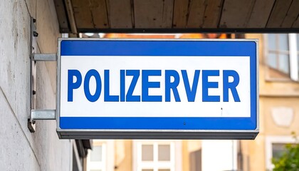 Obraz premium Blue and white sign reading 