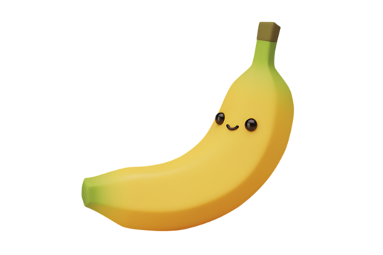 Delightful Cartoon Banana with a Cheerful Expression and Smooth, Gradient Shading