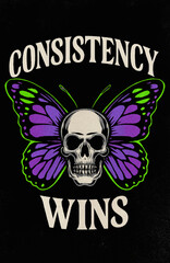 Consistency Wins – Skull with Vibrant Butterfly Wings