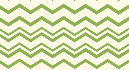 Green chevron pattern. Beige background. Repeated zig-zag design