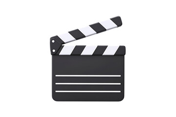 A sleek and modern black and white clapperboard rests against a white background, ready for film production and indicating a scene is about to start.